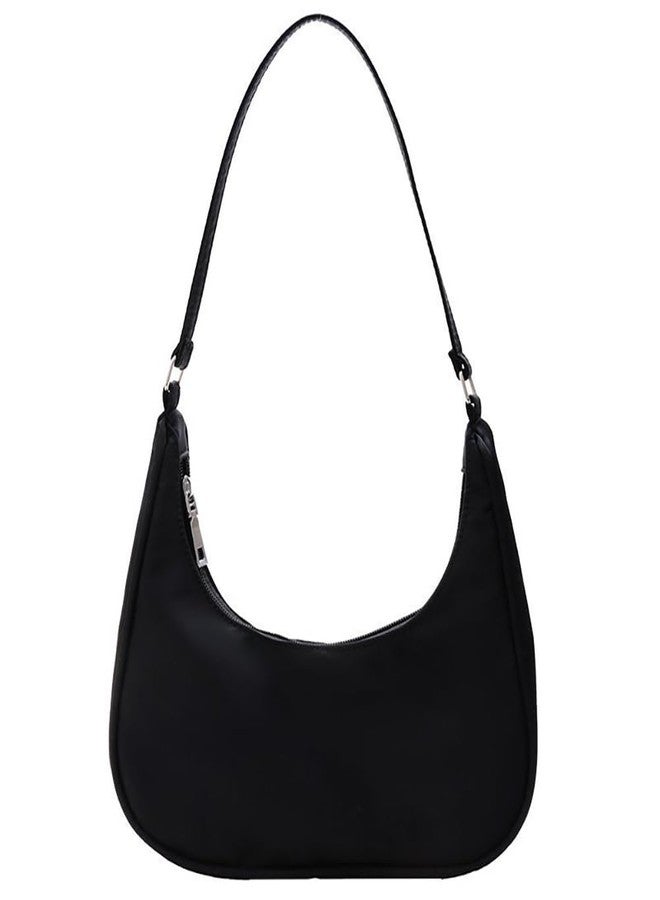 LJJCSFF Nylon Black Shoulder Bag Cute Hobo Tote Under The Arm Purse Underarm Bag Crossbody Bag For Women Mini Clutch Purse With Zipper Closure - Image 1
